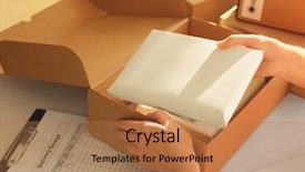  Presentation with courier - PPT theme consisting of logistics free - courier hands packaging parcel background and a coral colored foreground