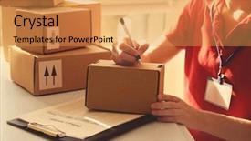  Presentation with courier - Theme with logistics free - courier hands writing on cardboard background and a yellow colored foreground