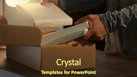  Presentation with box carton - Colorful PPT theme enhanced with logistics free - courier putting parcel in carton backdrop and a tawny brown colored foreground