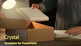  Presentation with box carton - Colorful theme enhanced with logistics free - courier putting parcel in carton backdrop and a tawny brown colored foreground