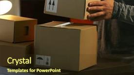  Presentation with boxes - Theme featuring logistics free - deliverer holding carton boxes closeup background and a tawny brown colored foreground