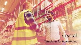  Presentation with export - Beautiful slide set featuring logistics - wholesale logistic people and export backdrop and a coral colored foreground