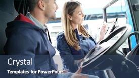  Presentation with truck driver - Colorful presentation design enhanced with logistics-manager-controlling-truck-driver backdrop and a ocean colored foreground