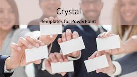  Presentation with business cards - Audience pleasing presentation design consisting of logistics meetings - business cards in the hands backdrop and a coral colored foreground