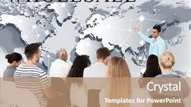  Presentation with wholesale - Audience pleasing PPT theme consisting of logistics meetings - business people having meeting backdrop and a coral colored foreground