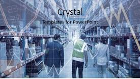  Presentation with shares - Slide set with logistics meetings - stocks and shares against warehouse background and a light blue colored foreground