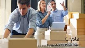  Presentation with distribution - Slide deck enhanced with logistics meetings - workers in distribution warehouse background and a coral colored foreground