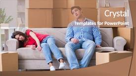  Presentation with pair - Colorful theme enhanced with logistics parcel delivery - young pair moving backdrop and a  colored foreground