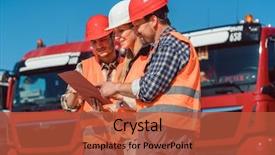  Presentation with cargo transport - Beautiful slide set featuring logistics platform - driver and booker of heavy backdrop and a red colored foreground