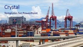  Presentation with container port - PPT layouts consisting of logistics platform - highway bridge and truck transport background and a sky blue colored foreground