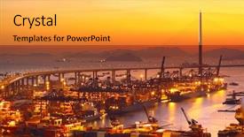  Presentation with warehouse logistics - Beautiful PPT theme featuring logistics platform - port warehouse with cargoes backdrop and a yellow colored foreground