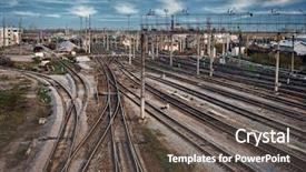  Presentation with railway - PPT theme consisting of logistics platform - railway industry in the city background and a dark gray colored foreground