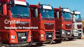  Presentation with logistics - Amazing theme having logistics platform - trucks standing in line backdrop and a tawny brown colored foreground