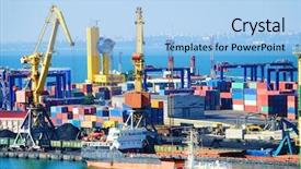  Presentation with seaport - Cool new slides with logistics platform - view on trading seaport backdrop and a light blue colored foreground
