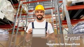  Presentation with logistics warehouse - PPT layouts consisting of logistics-profession-and-job-concept background and a coral colored foreground