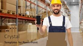  Presentation with logistics warehouse - Amazing PPT layouts having logistics-profession-and-job-concept backdrop and a coral colored foreground