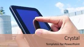  Presentation with industrial park - Beautiful PPT theme featuring engineering economic - closeup of the hands backdrop and a  colored foreground