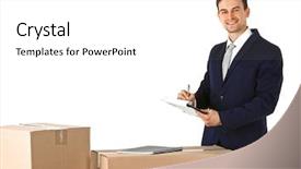  Presentation with black man - Cool new presentation theme with logistics service - delivery concept man in black backdrop and a white colored foreground