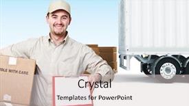  Presentation with truck - Cool new presentation design with logistics service - portrait of delivery man backdrop and a lemonade colored foreground