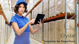  Presentation with warehouse logistics - PPT layouts consisting of logistics-technology-and-shipment-concept background and a coral colored foreground