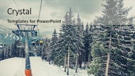  Presentation with ski trip - Presentation design having logistics tourism - cabins of ski lifts leading background and a  colored foreground