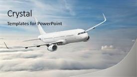  Presentation with aircraft - PPT theme featuring logistics tourism - commercial aircraft flying background and a light blue colored foreground
