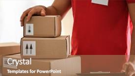  Presentation with courier firm analysis - Colorful slide deck enhanced with logistics transport - courier with carton boxes backdrop and a coral colored foreground