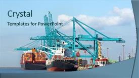  Presentation with brands - PPT layouts enhanced with logistics transport - huge container ship being unloaded background and a light blue colored foreground