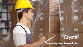  Presentation with logistics warehouse - Theme with logistics transport - young warehouse worker do some background and a tawny brown colored foreground