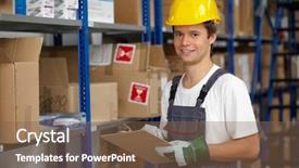  Presentation with gestion de stock - Amazing PPT layouts having logistics transport - young warehouse worker do some backdrop and a violet colored foreground