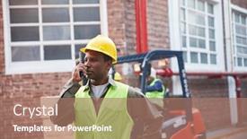  Presentation with dispatch - Theme with logistics-worker-with-radio-coordinates background and a coral colored foreground