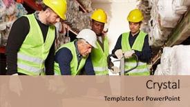  Presentation with logistics warehouse - Slide set with logistics workers control delivery background and a coral colored foreground