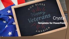 Presentation with veterans day - Presentation enhanced with logo for the veterans day against high angle view of american flag with chalkboard background and a tawny brown colored foreground