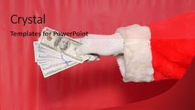  Presentation with santa claus holding scroll paper - Cool new presentation theme with logo s - santa claus holds christmas cash backdrop and a red colored foreground