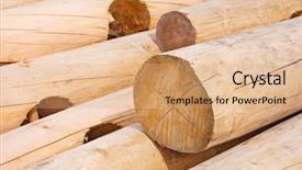  Presentation with house building - Amazing PPT theme having logs for house building backdrop and a coral colored foreground