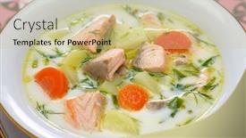  Presentation with salmon - Theme consisting of lohikeitto-finnish-traditional-salmon-soup background and a soft green colored foreground