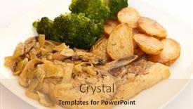  Presentation with cider - PPT theme having loin pork chop with mushroom cream onion and cider sauce served with broccoli and fried baby potatoes background and a yellow colored foreground