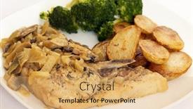  Presentation with cider - Cool new slide deck with loin pork chop with mushroom cream onion and cider sauce served with broccoli and fried baby potatoes backdrop and a yellow colored foreground