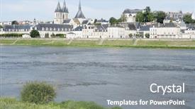  Presentation with river valley - Audience pleasing presentation theme consisting of loire river as it passes through the medieval town of blois loire valley france backdrop and a gray colored foreground