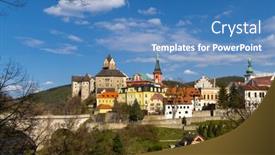  Presentation with czech republic - Presentation theme enhanced with loket-castle-and-old-town background and a teal colored foreground