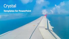  Presentation with ocean clear water deep blue - Slide set consisting of lokking islands - airplane descending over a blue background and a teal colored foreground