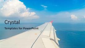  Presentation with ocean - Audience pleasing PPT theme consisting of lokking islands - airplane descending over a blue backdrop and a light blue colored foreground