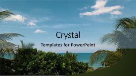  Presentation with tropical leaves and flowers - PPT theme with lokking islands - looking through tropical tree leaves background and a light blue colored foreground