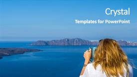  Presentation with white - Theme consisting of lokking islands - woman in white visiting background and a  colored foreground