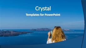  Presentation with santorini - Slides having lokking islands - woman in white visiting background and a  colored foreground