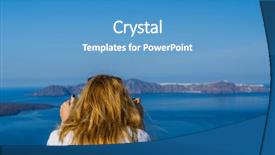  Presentation with santorini - Audience pleasing theme consisting of lokking islands - woman in white visiting backdrop and a  colored foreground