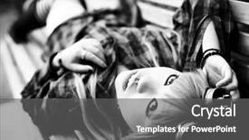  Presentation with teen - Amazing PPT theme having lolita - young teen asian staring backdrop and a gray colored foreground