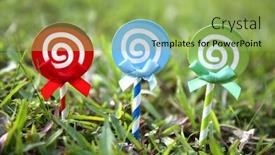  Presentation with sweet candy - Presentation theme featuring lollipop-candy-set-spiral-sucker background and a yellow colored foreground
