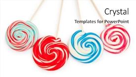  Presentation with bright colorful candy isolated - PPT theme consisting of lollipop isolated on the white background and a cream colored foreground