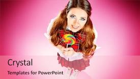  Presentation with teen girl - Colorful presentation enhanced with lollipop over pink background anime backdrop and a lemonade colored foreground